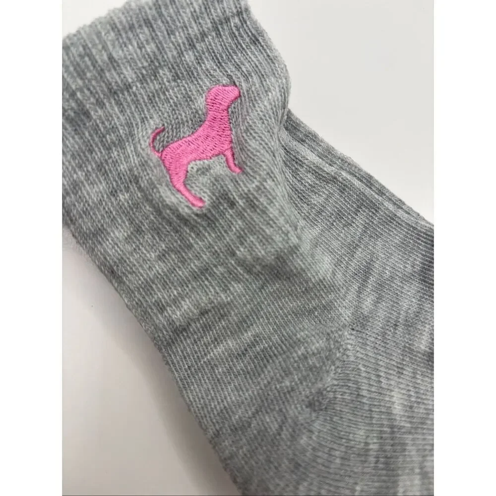 PINK Victoria’s Secret 2-Pack Quarter Socks White Gray NWT